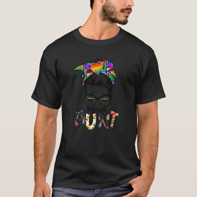 Rainbow Messy Bun Proud Tante Gay & Lesbian Lgbt P T-Shirt (Vorderseite)