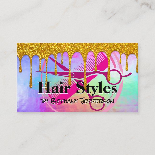 Rainbow Metallic | Glitter Drip | Friseur Visitenkarte (Vorderseite)