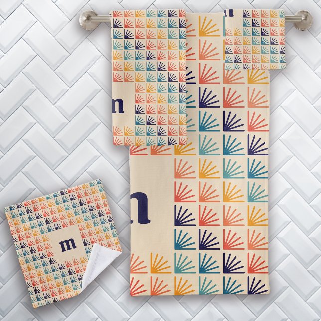 Rainbow Mid Century Modern Pattern Monogram Badhandtuch Set (Von Creator hochgeladen)