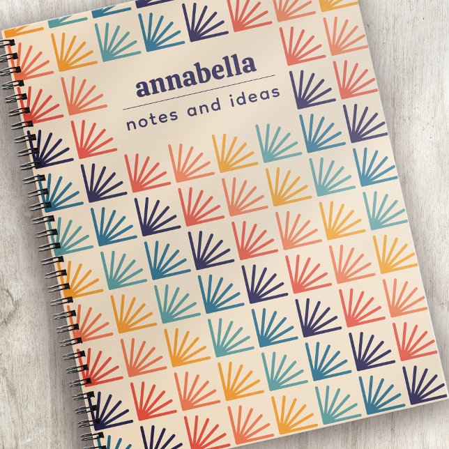 Rainbow Mid Century Modern Pattern Monogram Notizbuch (Von Creator hochgeladen)