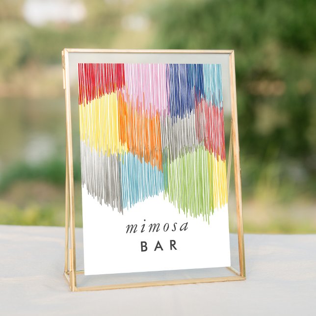 Rainbow Mimosa Bar Fringe Bachelorette Tafelschild (Colorful rainbow modern fringe bachelorette party mimosa bar table sign.)