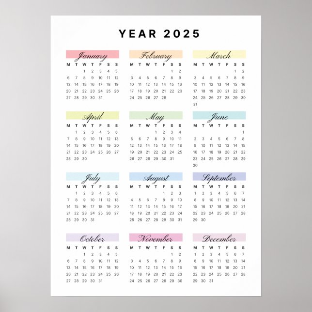 Rainbow Minimalistisch 2025 Calendar Poster (Vorne)