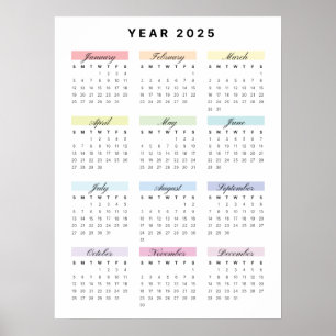 Rainbow Minimalistisch 2025 Calendar Poster