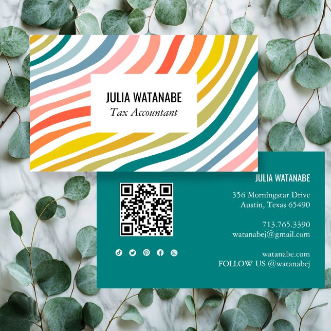 Rainbow Minimalistisch Stripes QR Code Social Medi Visitenkarte (Von Creator hochgeladen)
