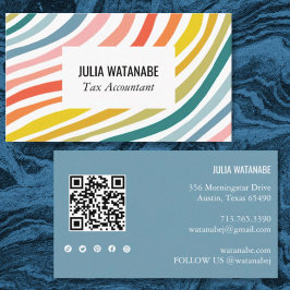 Rainbow Minimalistisch Stripes QR Code Social Medi Visitenkarte