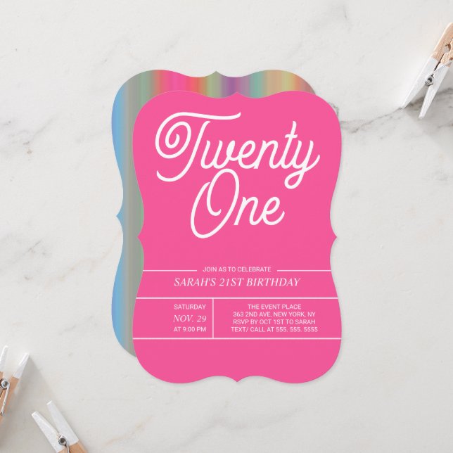 Rainbow Modern 21. Geburtstag Party Einladung (Vorderseite/Rückseite Beispiel)
