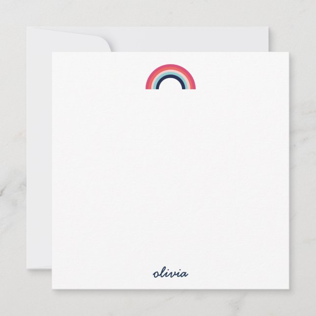 Rainbow Modern Personalisierter Script Name Blue Mitteilungskarte (Vorderseite)