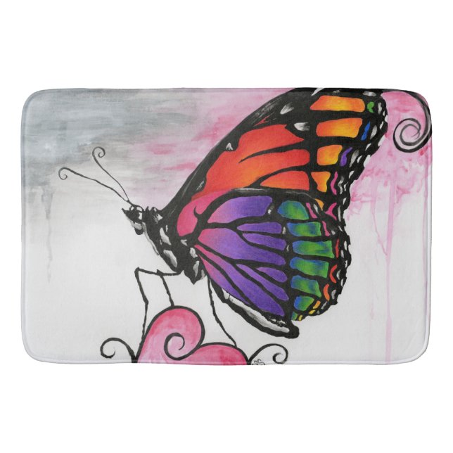 Rainbow Monarch Butterfly Original Fantasy Art Badematte (Vorderseite)