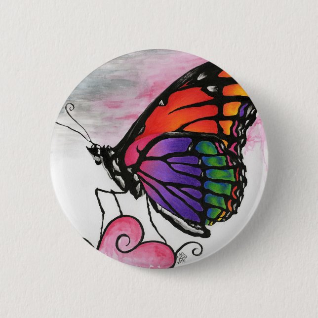 Rainbow Monarch Butterfly Original Fantasy Art Button (Vorderseite)
