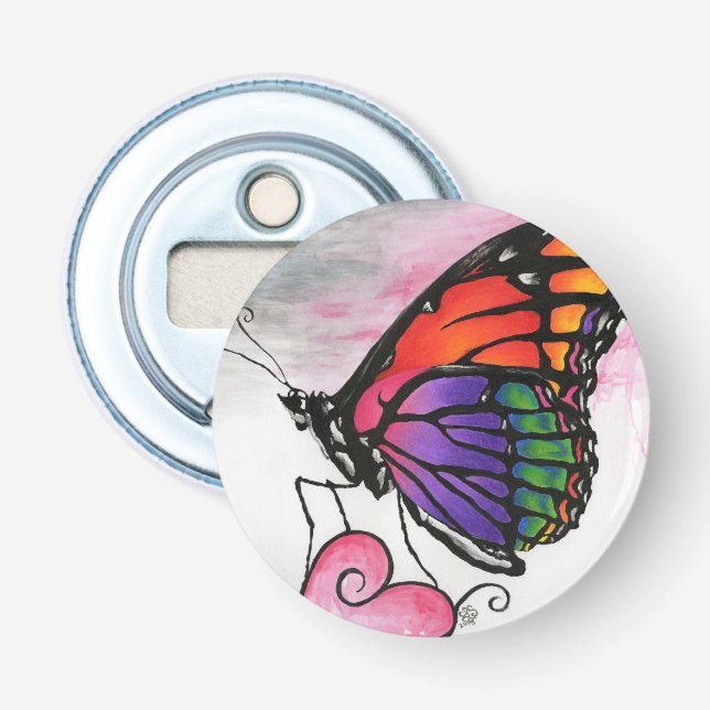Rainbow Monarch Butterfly Original Fantasy Art Flaschenöffner (Vorderseite)