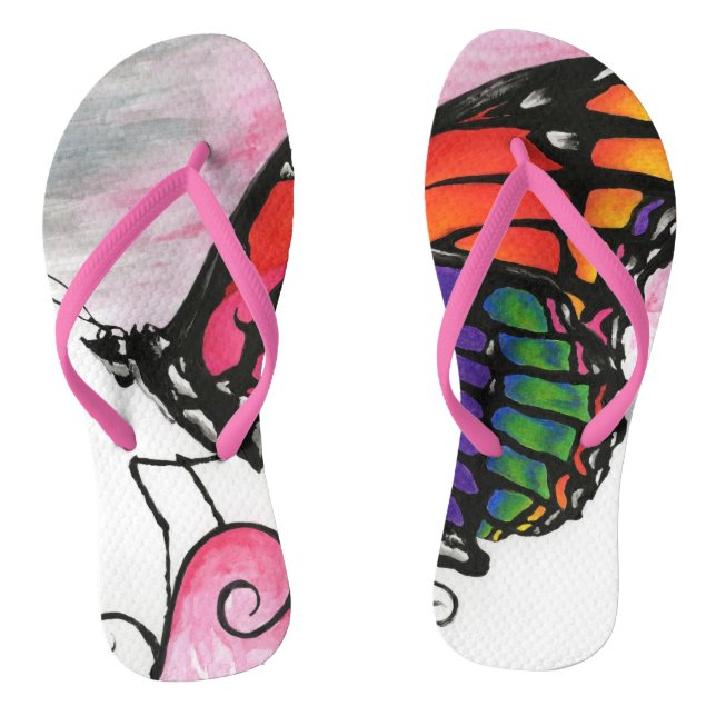 Rainbow Monarch Butterfly Original Fantasy Art Flip Flops (Fußbett)