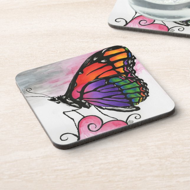 Rainbow Monarch Butterfly Original Fantasy Art Getränkeuntersetzer (Linke Seite)