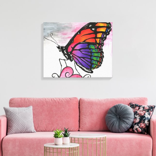 Rainbow Monarch Butterfly Original Fantasy Art Leinwanddruck (Insitu (Wohnzimmer))