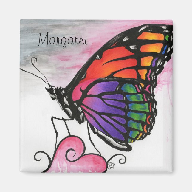 Rainbow Monarch Butterfly Original Fantasy Art Magnet (Vorne)