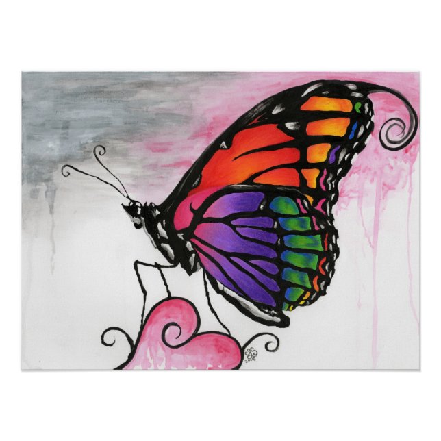 Rainbow Monarch Butterfly Original Fantasy Art Poster (Vorderseite)
