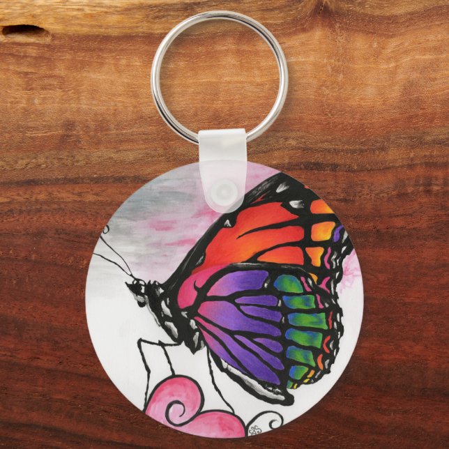 Rainbow Monarch Butterfly Original Fantasy Art Schlüsselanhänger (Vorderseite)
