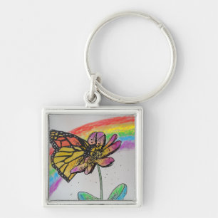 Rainbow Monarch Butterfly Painting Keyring Schlüsselanhänger