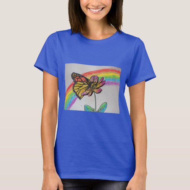 Rainbow Monarch Butterfly Painting Womens T Shirt (Vorderseite)