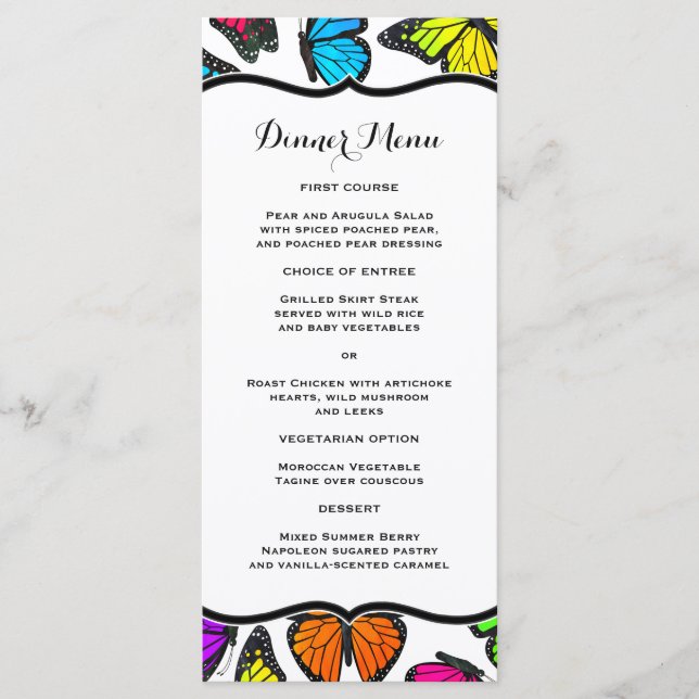 Rainbow Monarch Butterfly Slide Dinner Menü Menükarte (Vorderseite)