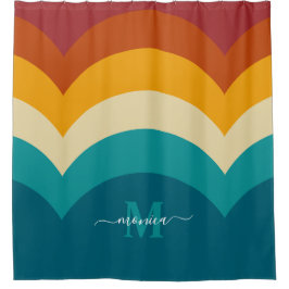 Rainbow Monogram Individuelle Name Retro Sunset St Duschvorhang