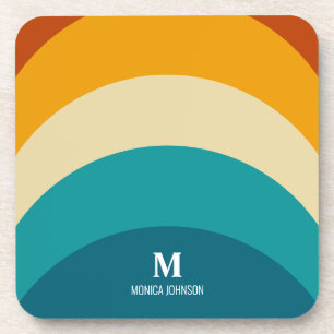 Rainbow Monogram Individuelle Name Retro Sunset St Getränkeuntersetzer