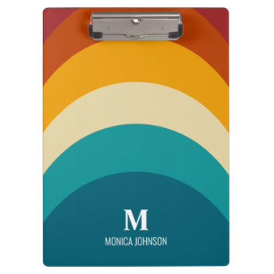Rainbow Monogram Individuelle Name Retro Sunset St Klemmbrett