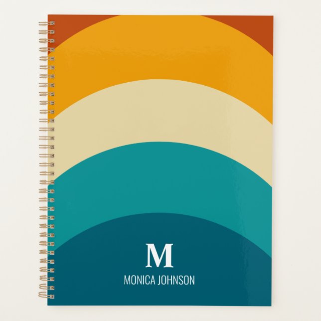 Rainbow Monogram Individuelle Name Retro Sunset St Planer (Vorderseite)