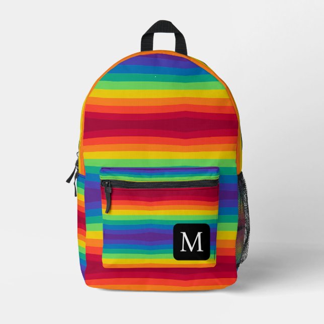 Rainbow Monogram Niedlich Strip Muster Backpack Bedruckter Rucksack (Vorderseite)