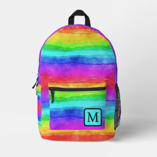 Rainbow Monogram Niedlich Watercolor Backpack Bedruckter Rucksack