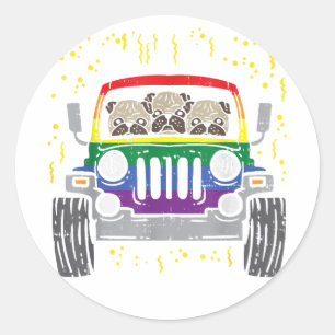 Rainbow Monster Truck Mops Hund Gay Pride LGBT Ani Runder Aufkleber