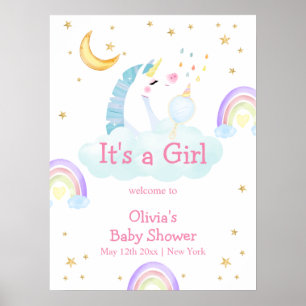 Rainbow Moon Star Unicorn Kinderdusche Willkommen Poster