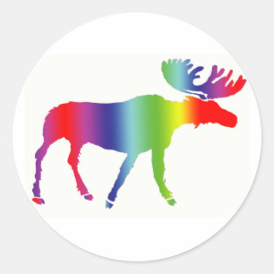Rainbow Moose Runder Aufkleber