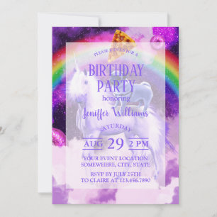 Rainbow-Mops im Weltraum auf einem Einhorn Einladung