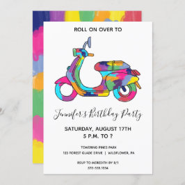 Rainbow Motor Scooter Moped Party Einladung