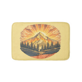 Rainbow Mountain Peak | Retro Mountains Sunrise  Badematte