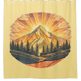Rainbow Mountain Peak | Retro Mountains Sunrise  Duschvorhang