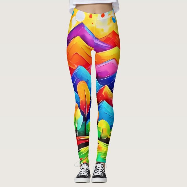 Rainbow Mountains Abstrakt Landschaft Leggings (Vorderseite)