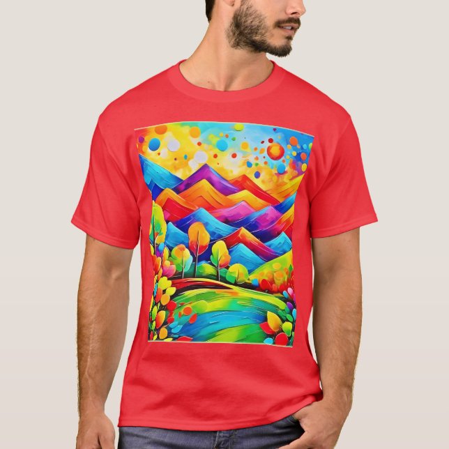 Rainbow Mountains Abstrakt Landschaft T-Shirt (Vorderseite)