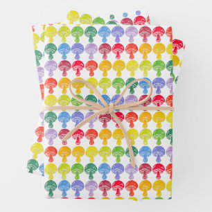 Rainbow Mushroom Wrapping Paper Sheets Geschenkpapier Set