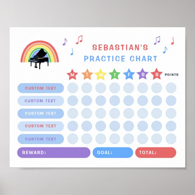 Rainbow Music Practice Chart Piano Poster (Vorne)