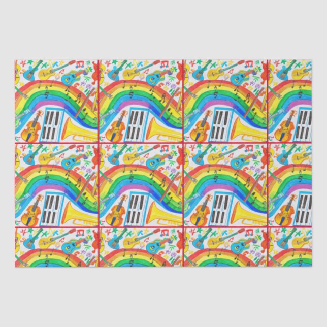 Rainbow Musical Instruments Band Teacher Decoupage Seidenpapier (Vorderseite)