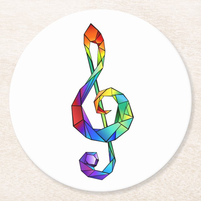 Rainbow Musical Key Treble Runder Pappuntersetzer (Vorderseite)