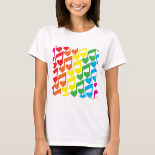 Rainbow Musical Notes Niedlich Retro Pattern T-Shirt