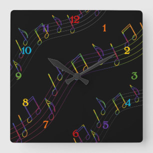 Rainbow Musical Notes Square Quadratische Wanduhr