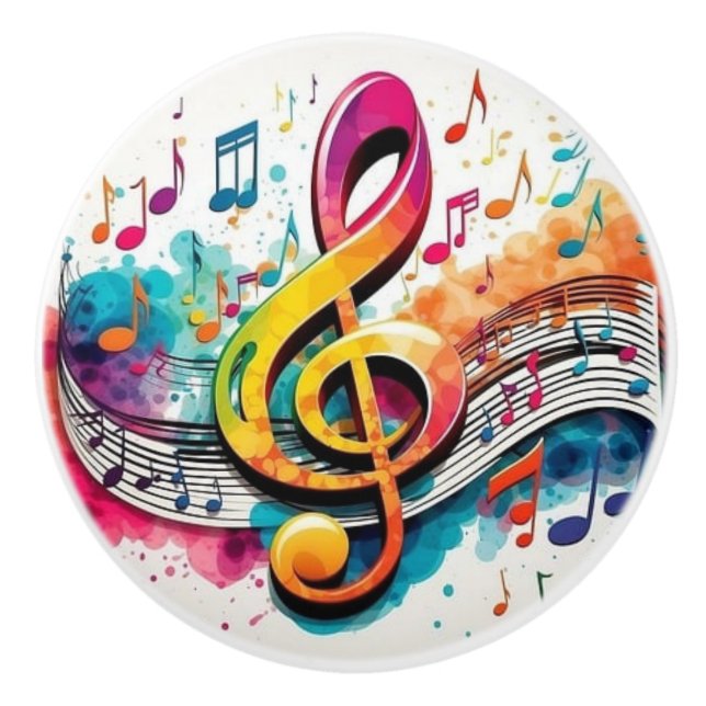 Rainbow-Musiknoten Keramikknauf (Vorderseite)