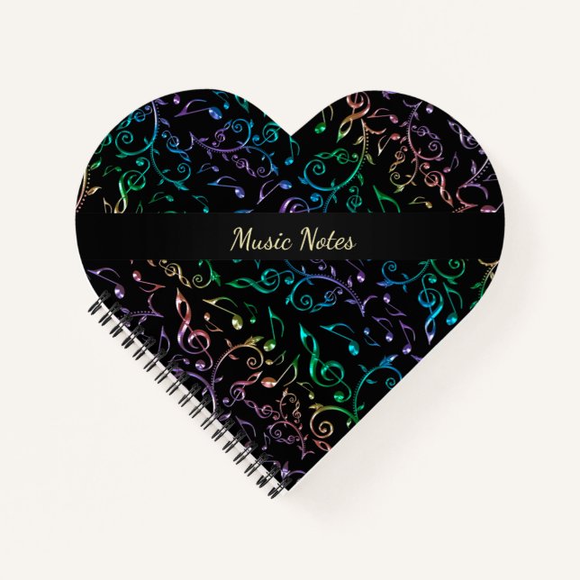 Rainbow-Musiknoten Personalisiertes Herz Notizbuch (Vorderseite)