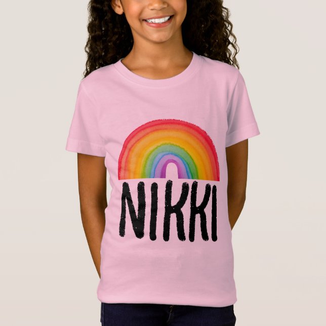 RAINBOW NAME PERSONALISIERTE MÄDCHEN T - SHIRT (Vorderseite)
