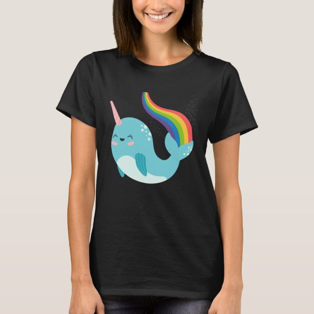 Rainbow Narwhal for Girls Cute Narwhale Graphic T-Shirt (Vorderseite)
