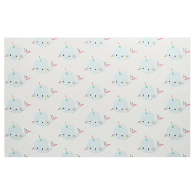 Rainbow Narwhal Kawaii Muster in Pastel Blue Stoff (Fat Quarter (45,7 x 55,9 cm))