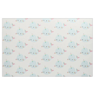 Rainbow Narwhal Kawaii Muster in Pastellblau Stoff